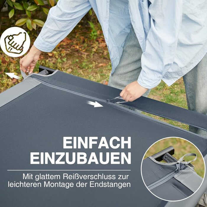 Розкладне ліжко для кемпінгу EVER ADVANCED XXL (214x106 см), посилене кемпінг-ліжко до 300 кг, сіре