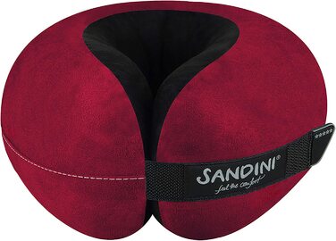 Звичайний розмір SANDINI TravelFix - подушка преміум-класу з мікрофібри європейського виробництва / подушка для шиї з ергономічною функцією підтримки-безкоштовна сумка для перенесення з затискачем для кріплення (мікрофібра Бордо)