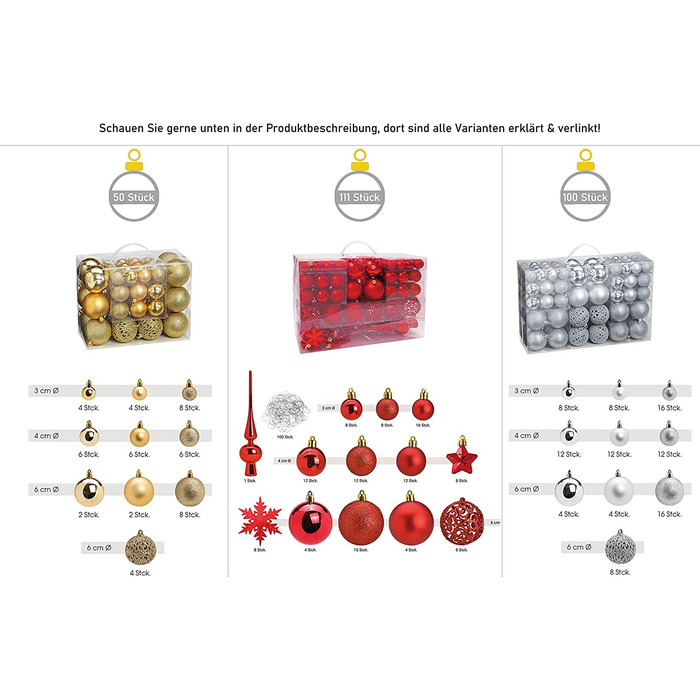 Набір з 14 різдвяних ялинкових куль WOMA-50 і пластикові різдвяні кулі-сріблястий, червоний, бронзовий / мідний і багато інших. - Прикраси для різдвяної ялинки і ялинкові прикраси (100, сірий)