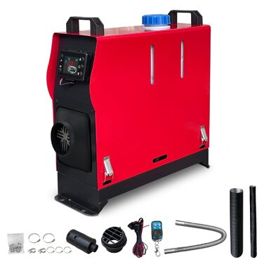 Дизельний повітряний опалювач Triclicks 12V 5KW для авто, RV, вантажівки, кемпера з LCD-дисплеєм та пультом керування (червоний + чорний)