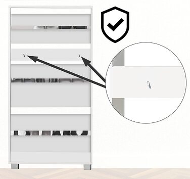 Шафа для взуття Casaria® на 18 пар, 115x60x25 см, 3 дверцята, дерево бук, білий колір, з блокуванням від перекидання