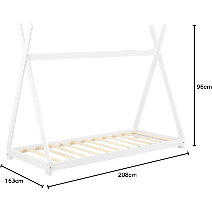 Ліжко дитяче Onejda Tipi від en.casa, 80x160 см, білий колір, з сосни