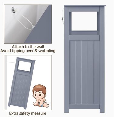 Шафа для ванної кімнати Yaheetech з 3 висувними ящиками та 1 дверцятами, регульовані полиці, 66x35x90 см (Сірий)