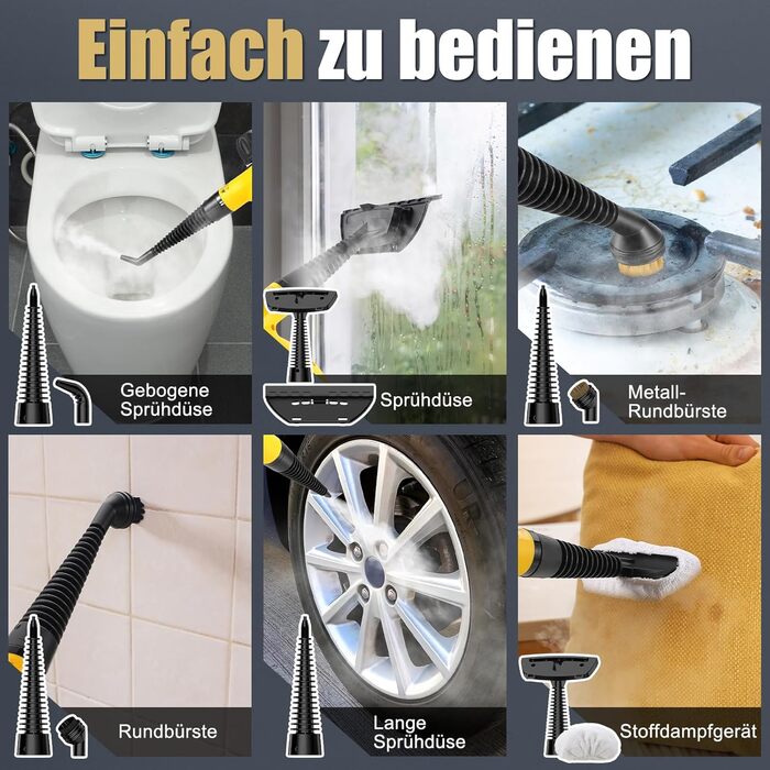 Портативний пароочисник 450 мл з 10 насадками та блокуванням безпеки. Швидкий нагрів. Універсальний пароочисник для дому, авто, кухні та підлоги.