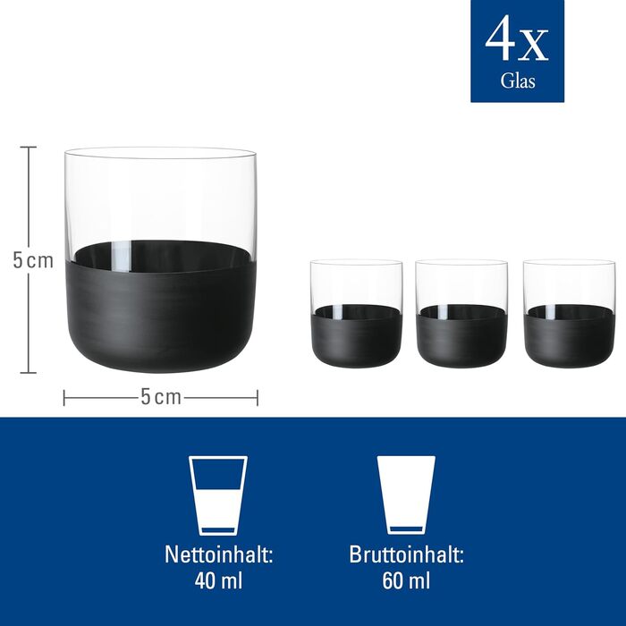 Набір келихів Villeroy & Boch Manufacture Rock (4 шт, 300 мл) - келих для лонгдрінку, коктейльних напоїв, кришталеве скло, ручна розпис, з матовим дном