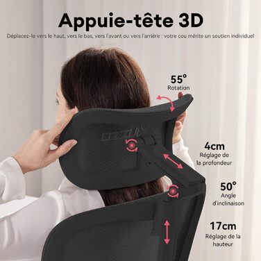 Ергономічне крісло для жінок Musso E80 Muse FemmePosture™ - регулювання нахилу 135°, 3D-підтримка попереку, 17см 4D-підголовник, висувна підніжка, регулювання глибини та висоти сидіння, регульовані підлокітники (Чорний)