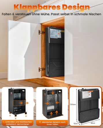 Газовий обігрівач Cooltop 4200W з керамічним нагрівачем, для дому, на бутан/пропан, без балончика, з регулятором та шлангом (чорний)