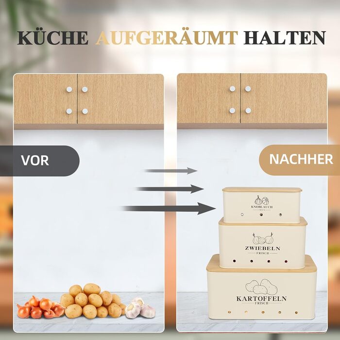 Набір з 3 коробок для зберігання картоплі, цибулі та часнику Vintage Beige Moz-O-PBDE02-BE