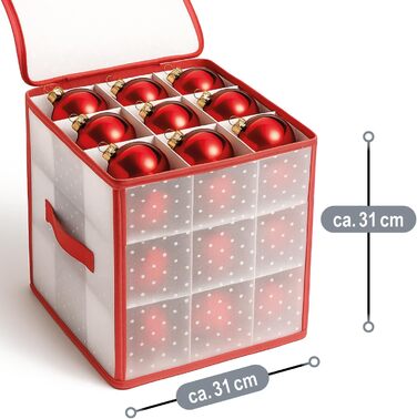 Коробка для зберігання 32 новорічних кулі - органайзер для прикрас на ялинку COM-FOUR - прозора/червона