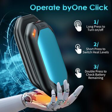 Електричний нагрівач для рук, 2 шт. Перезарядний магнітний кишеньковий нагрівач, ультралегкий та тонкий з великою ємністю 6000 mAh, 3 режими нагріву для чоловіків та жінок, для активного відпочинку, гольфу, кемпінгу (Синій, 1)