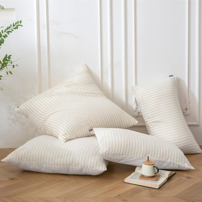 Набір постільної білизни SOULFUL 200x200, бавовна, смужка, жаккард, бавовна преміум-якість, сертифікат Öko-Tex 100, джинсовий блакитний (льон-сірий & білий), 2 шт. 40x80 см