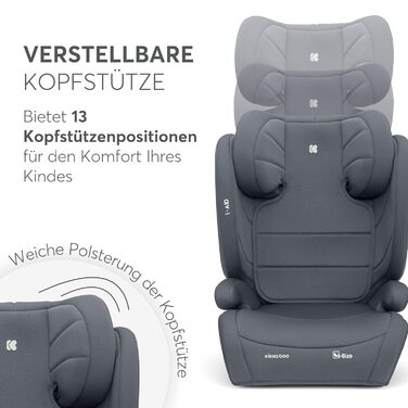 Автокрісло KikkaBoo 15-36 кг i-AID, група 2-3 (3-12 років), 100-150 см, без ISOFIX, регульована підголовник (сірий)