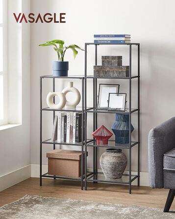 Регал VASAGLE з 5 полицями, для ванної кімнати, вітальні, кухні, офісу, скло + метал, LGT029A01