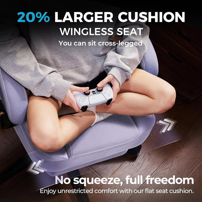 Ігровий крісло Dowinx з тканини та кишеньковим пружинним сидінням, крісло для геймерів з масажем та підголівником, ергономічне гоночне ігрове крісло з підніжкою, висувна підніжка (фіолетовий, висувна підніжка)