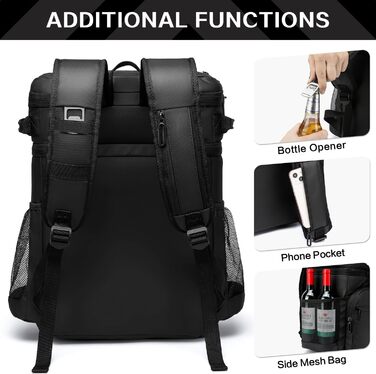 Рюкзак-холодильник Laripwit 54 літри: ізольований, тактичний, для пікніків, подорожей, кемпінгу, пляжу (33л) - чорний