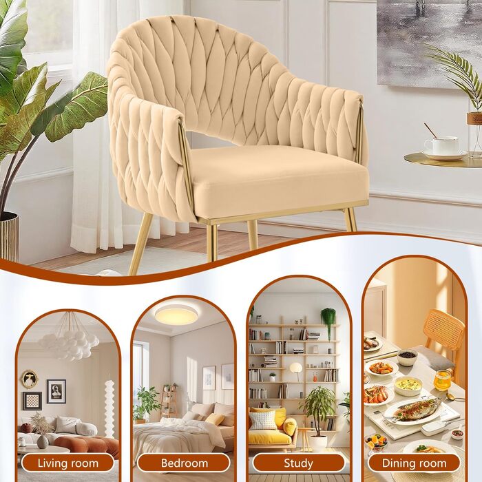 Елегантні обідні стільці Samt 2 шт. з підлокітниками, для вітальні, кухні, балкону. Білий (Бежевий)