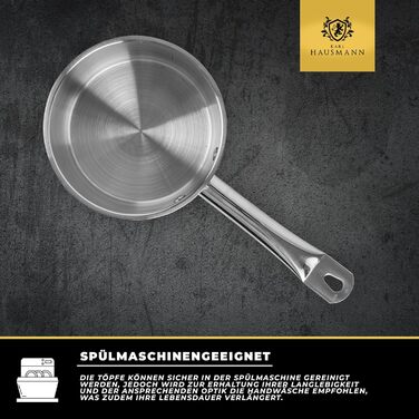 Нержавіюча каструля Karl Hausmann 3.6L з нержавіючої сталі з кришкою (діаметр 20 см) - для всіх типів плит, включаючи індукцію. Ідеально підходить для супу та пасти.