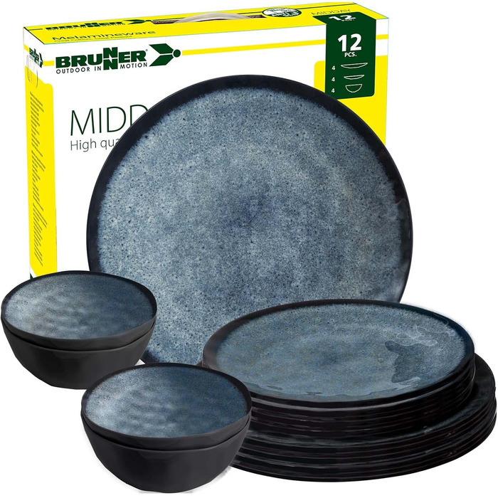 Набір посуду для кемпінгу Brunner Outdoor in Motion Melamin | 8 предметів (тарілки, миски, чашки) для 1-2 осіб | Tête a Tête Venetian | Зручний, міцний, антиковзний