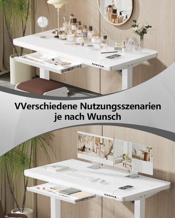 Електричний письмовий стіл Homall зі скляною стільницею, 140x70 см, з регулюванням висоти та шухлядою, білий, для дому та офісу