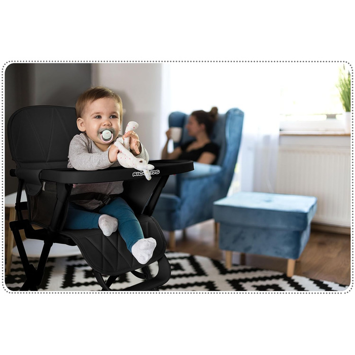 Дитячий стільчик для годування RicoKids - зручний та безпечний стільчик для малюків 6-36 місяців, чорний