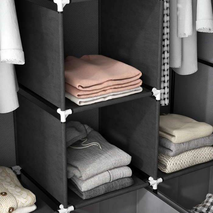 Шкаф HOMCOM Garderobe, розкладний, тканинний, з блискавкою, фліс, темно-сірий, 125x43x162,5 см | Aosom