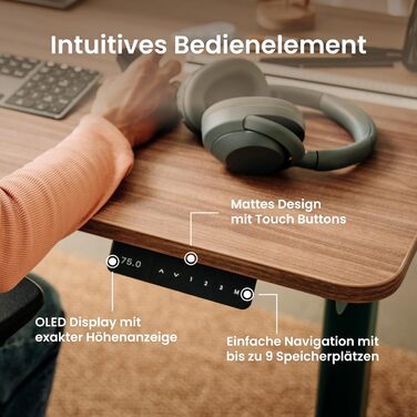 Ерготопія Десктопія Вone – Регульований стіл, електричний, TÜV-сертифікований, з подвійним мотором, 7 років гарантії (лісовий зелений)