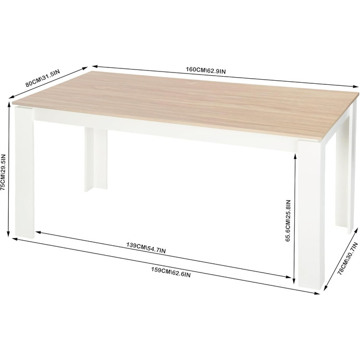 Обідній стіл з 6 стільцями - комплект для їдальні, вітальні, кухні або офісу (160 см, дуб-білий, стільці білі)