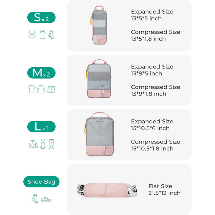 Набір органайзерів для одягу та подорожей BAGSMART (6 предметів), компресійні пакувальні куби з мішком для білизни, чорний