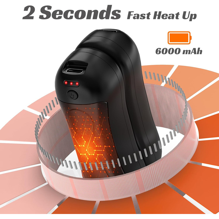 Електричний грілка для рук FANDLISS 6000 mAh, 2 шт. - багаторазовий, з USB зарядкою, для кемпінгу, на відкритий простір, на подарунок, чорний