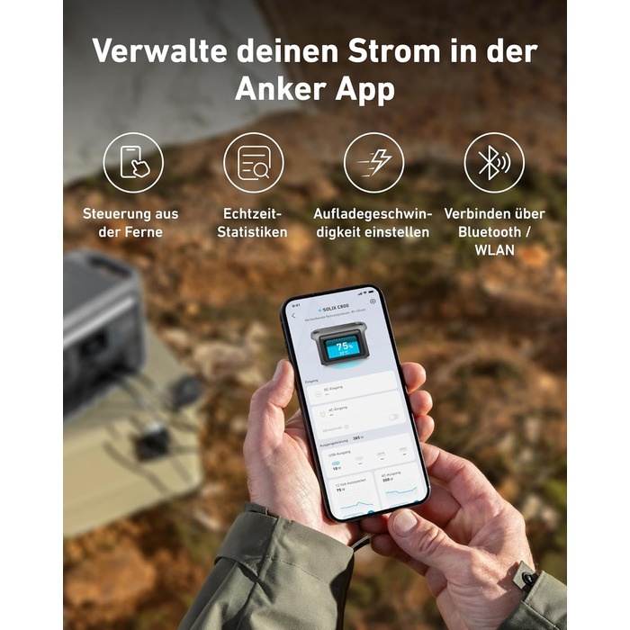Anker SOLIX C800 Портативна електростанція, 1200W (1600W пікова потужність), 768Wh LiFePO4 акумулятор, для кемпінгу, RV, подорожей, резервне живлення (сонячна панель опційно)