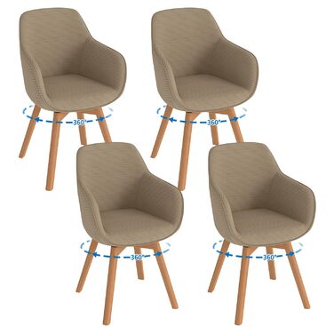 LEWE Комплект з 4 обертових стільців для їдальні з підлокітниками, 360° обертання, сучасна тканина Cord, стільці для кухні з дерев'яними ніжками та спинкою для вітальні, їдальні, спальні (Хакі, 4шт)