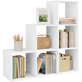 Біла полиця для книжкових іграшок, книжкова шафа з 6 відділеннями, шафа для вітальні Спальня, дерев'яна панельна частина, кубічна полиця Сходинка 90x29x90 см RGB43ws