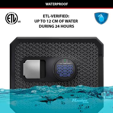 Master Lock FPW082FTCML - вогнестійкий та водонепроникний сейф, 23л, 417 x 348 x 478 мм, електронний замок з підсвічуванням, для дому та офісу, чорний