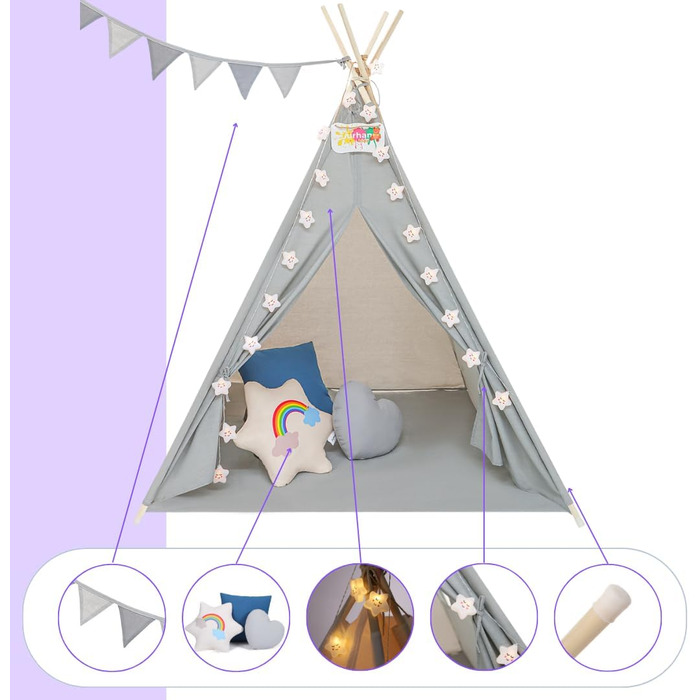 Дитяче намет Kinder Tipi Julia сірий/блакитний 120x120x160 см