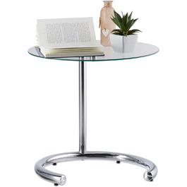 Сріблястий журнальний столик з регулюванням висоти до 70 см, круглий стіл для вітальні, хромована сталь, скляна стільниця Ø 46 см, стандарт