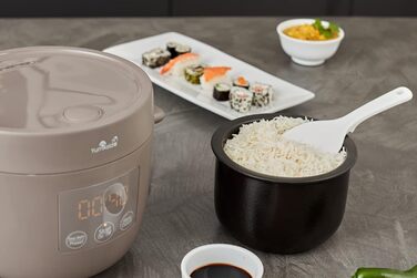 Керамічний рисоварка Yum Asia Tsuki Mini (2,5 чашки, 0,45 л), 5 функцій приготування рису, 2 функції мультиварки, LED-дисплей, 220–240V (Сірий)