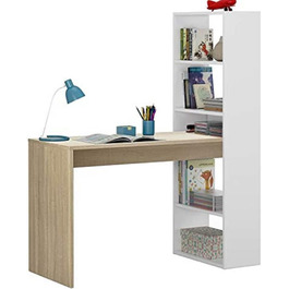 Письмовий стіл Denton, двосторонній письмовий стіл з книжковою шафою на 5 полиць, кабінет або офісний стіл для бухгалтера ПК, см 120x53h144, білий і антрацитовий (Bianco E Rovere)