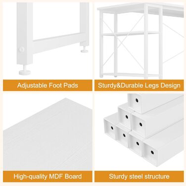 Кутовий комп'ютерний стіл Grandder з регульованими полицями, 101.6 см, з кишенькою для зберігання, ігровий стіл для дому та офісу