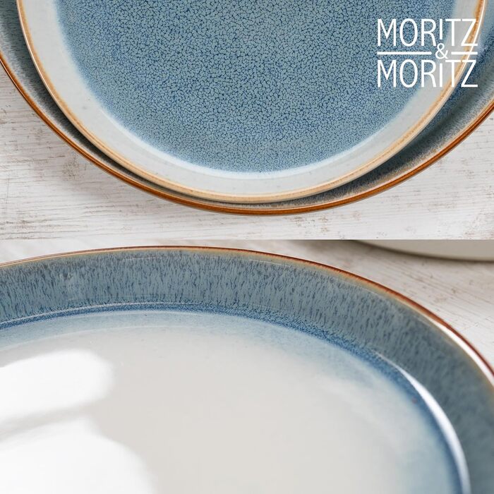 Набір посуду Moritz & Moritz TARENTO 48 предметів (12 осіб) - 48-місний набір посуду з високоякісної кераміки, 12 обідніх тарілок, 12 десертних тарілок, 12 супових тарілок та 12 чашок, блакитний колір