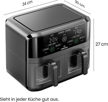 Фритюрниця повітряна CHEFMAN з подвійним кошиком 5.6L, цифрове управління, чорна