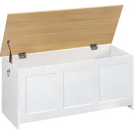 HOOBRO Лавка з ящиком для іграшок, 100 см, білий та натуральне дерево, з безпечним шарніром, для дому