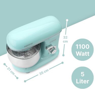 Кухонна машина Bomann 1100 Вт | Міксер для тіста 5л | З крюками для тіста, віночком та ножем для тіста | для 3 кг тіста | Міцне спеціальне редукторне передавання | Кухонний комбайн | Тестоміс KM 6030 CB (М'ятно-зелений)