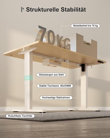 Електричний стіл Homall 120x60 см з регулюванням висоти, з 4-секційною стільницею, пам'яттю, білий + бежевий