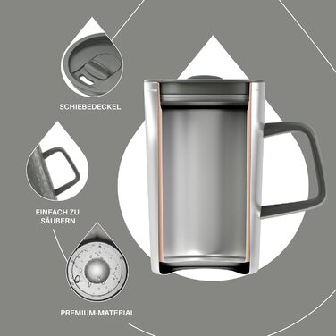 Кавова чашка Ideus® 470 мл з подвійними стінками, з нержавіючої сталі, з антиковзним ручками та кришкою-висувним модулем (Червоний Зебра, Leopard Gray)