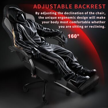 Ігровий крісло LEMBERI для дорослих, сірий: великий, з підніжкою, підтримкою голови та попереку, до 180 кг