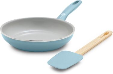 GreenPan Dover Сковорода з лопаткою, антипригарне покриття Ceramic, нетоксична, без PFAS, для яєць та омлетів, безпечна для миття в посудомийній машині та духовці, холодна ручка, легке виливання, блакитний дим, діаметр 20 см