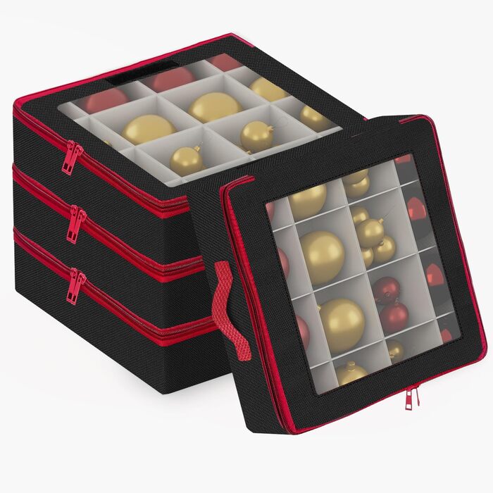 Коробка для зберігання новорічних кулічок з перегородками, 4 шт. Чорна коробка для прикрас на ялинку, органайзер для новорічних іграшок, складна, з ручками, для зберігання та штабелювання