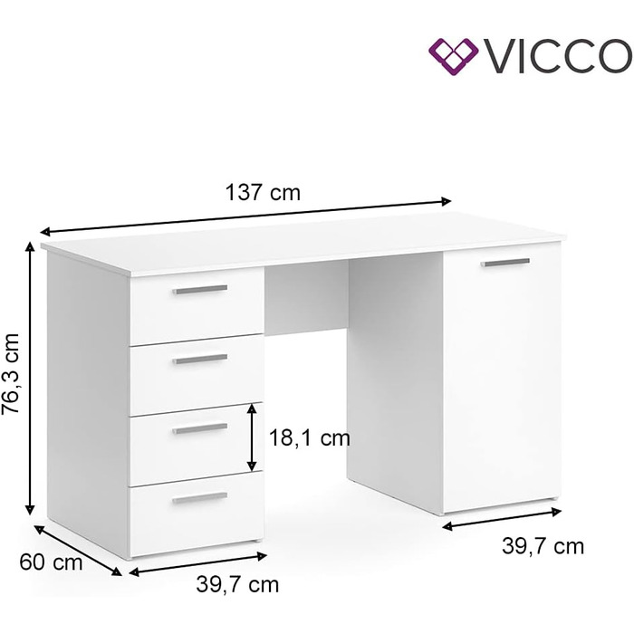 Письмовий стіл Vicco Nico, білий, 137 x 60 см