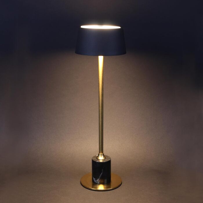 LED настільна лампа Dawalight бездротова з сенсорним вимикачем, 2400mAh, USB, для дому, спальні, ресторану, метал та мармур, чорний + золотий