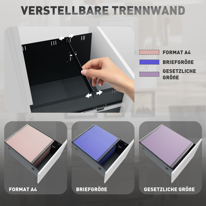 Мобільний контейнер для документів, шафа для паперів, перегородка, централізований замок, сталевий корпус, 5 коліс, білий колір, розміри 39 x 48 x 67 см